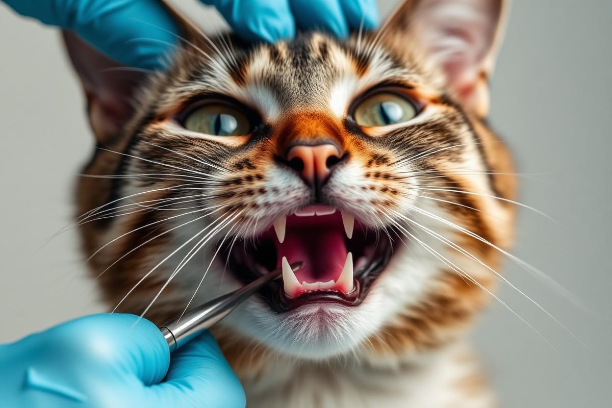 Detailní pohled na dentální vyšetření zdravé kočky
